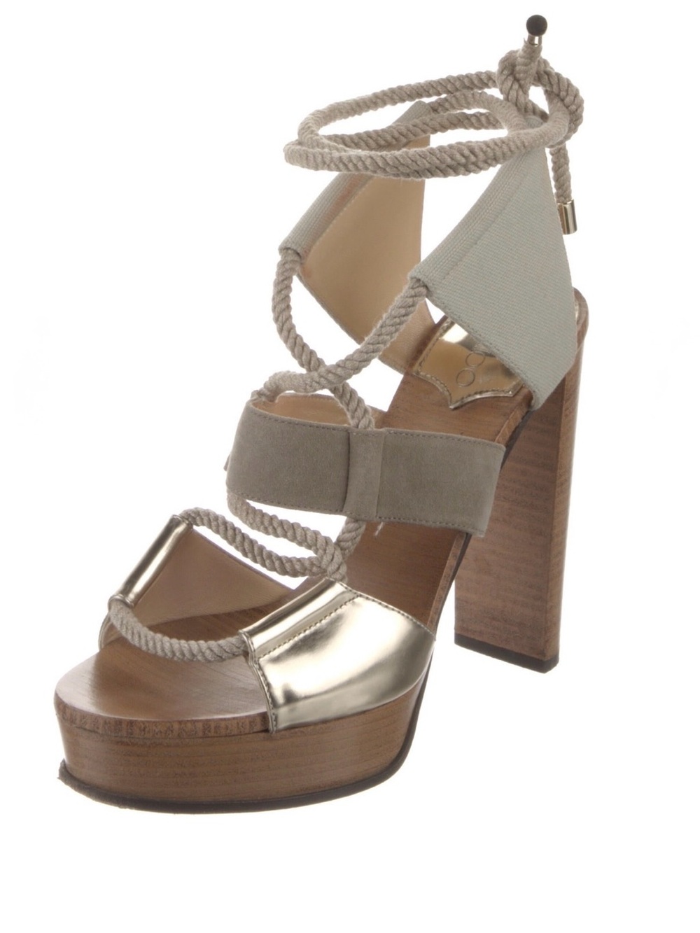 Jimmy Choo Grey Gold Rope Platform Block Heel Sandals 38.5